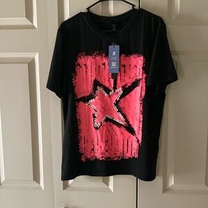 Romwe graphic tee shirt mens small black pink stretch grunge punk